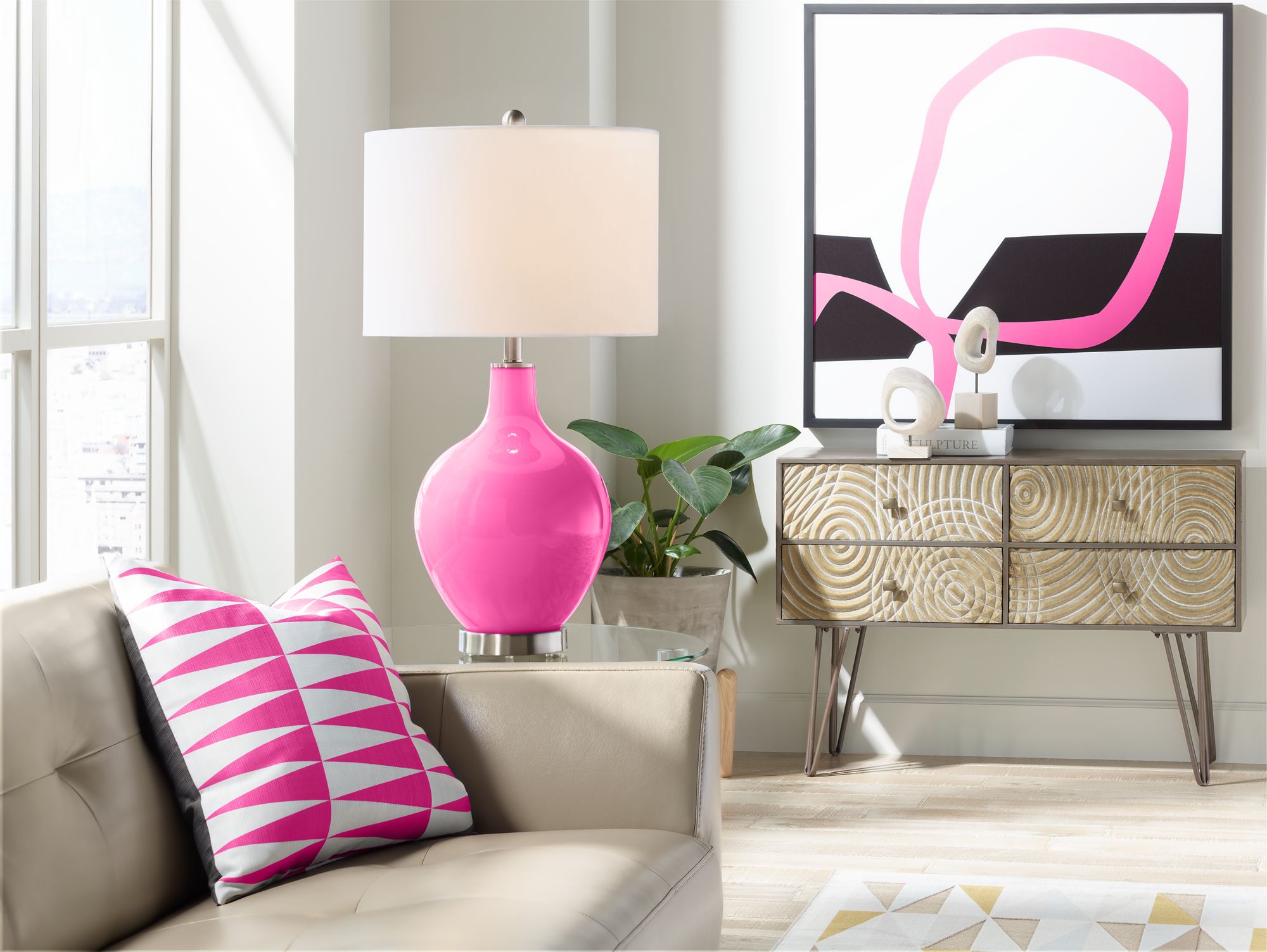 Image 3 Color Plus Ovo 28 1/2" Modern Glass Fuchsia Pink Table Lamp more views