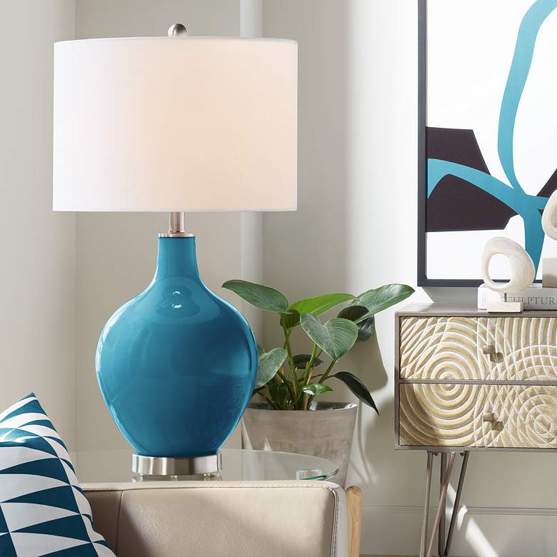 Image 1 Color Plus Ovo 28 1/2" Modern Glass Oceanside Blue Table Lamp