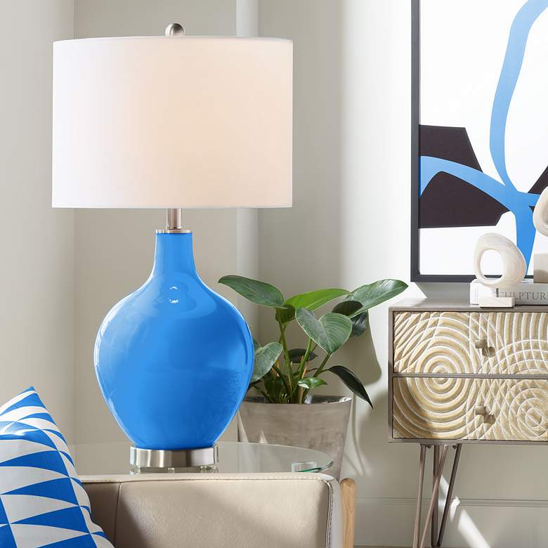 Image 1 Color Plus Ovo 28 1/2" Modern Glass Royal Blue Table Lamp