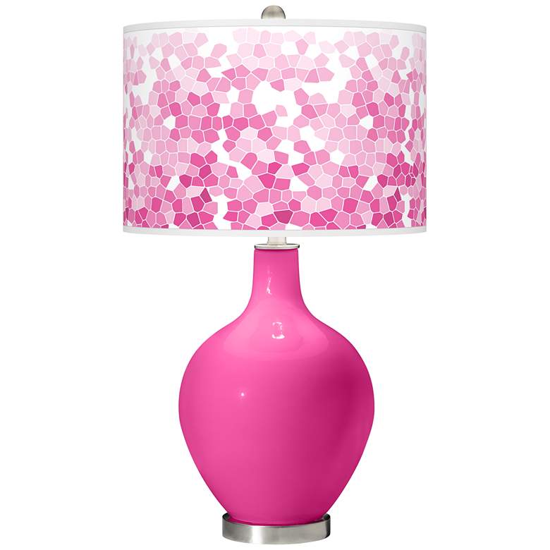 Image 1 Color Plus Ovo 28 1/2" Mosaic Pattern Shade Fuchsia Pink Table Lamp