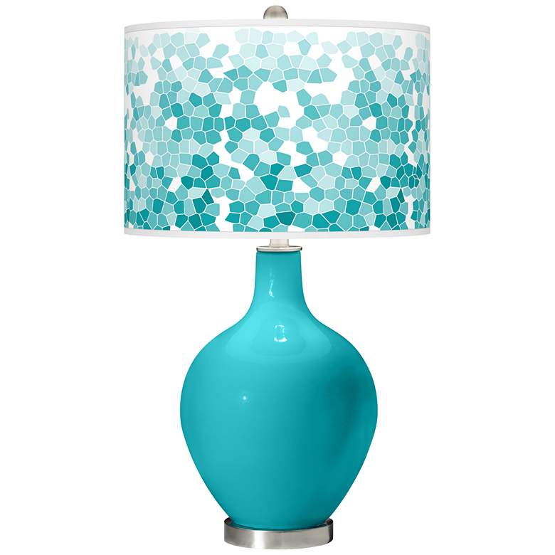 Image 1 Color Plus Ovo 28 1/2" Mosaic Shade Surfer Blue Table Lamp
