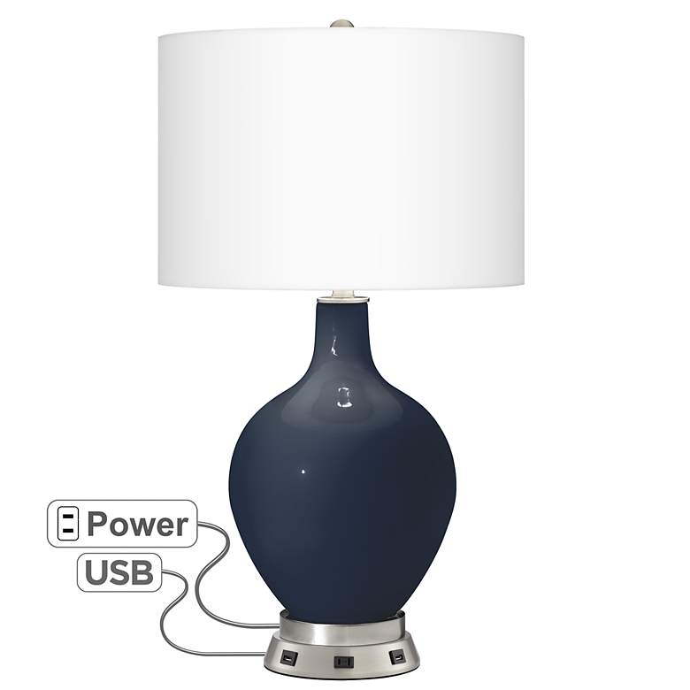 Image 1 Color Plus Ovo 28 1/2" Naval Blue Table Lamp with USB Workstation Base