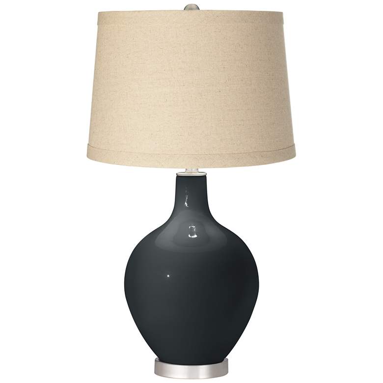 Image 1 Color Plus Ovo 28 1/2" Oatmeal Linen Shade Black of Night Table Lamp
