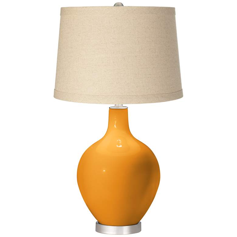 Image 1 Color Plus Ovo 28 1/2" Oatmeal Linen Shade Carnival Orange Table Lamp