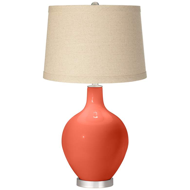 Image 1 Color Plus Ovo 28 1/2" Oatmeal Linen Shade Daring Orange Table Lamp
