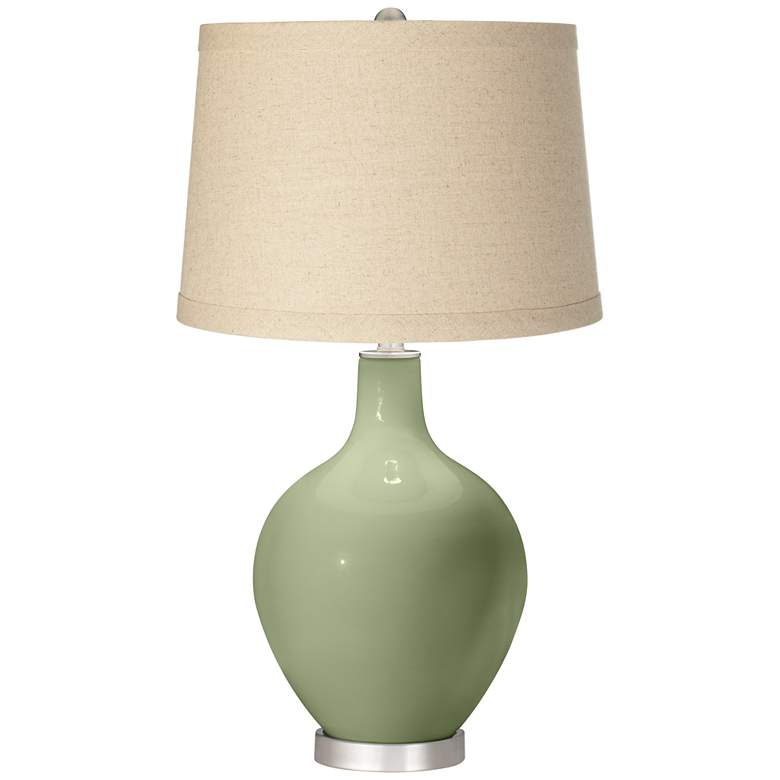 Image 1 Color Plus Ovo 28 1/2" Oatmeal Linen Shade Majolica Green Table Lamp