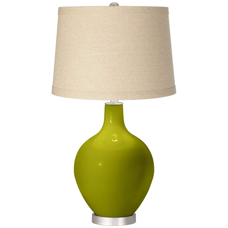 Image 1 Color Plus Ovo 28 1/2" Oatmeal Linen Shade Olive Green Table Lamp