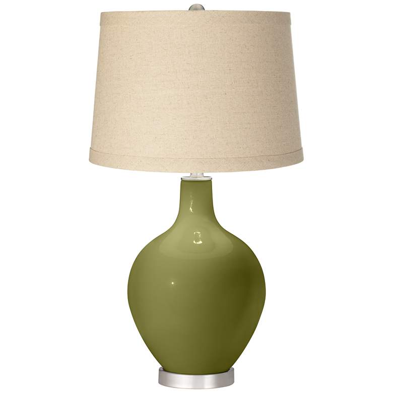 Image 1 Color Plus Ovo 28 1/2" Oatmeal Linen Shade Rural Green Table Lamp