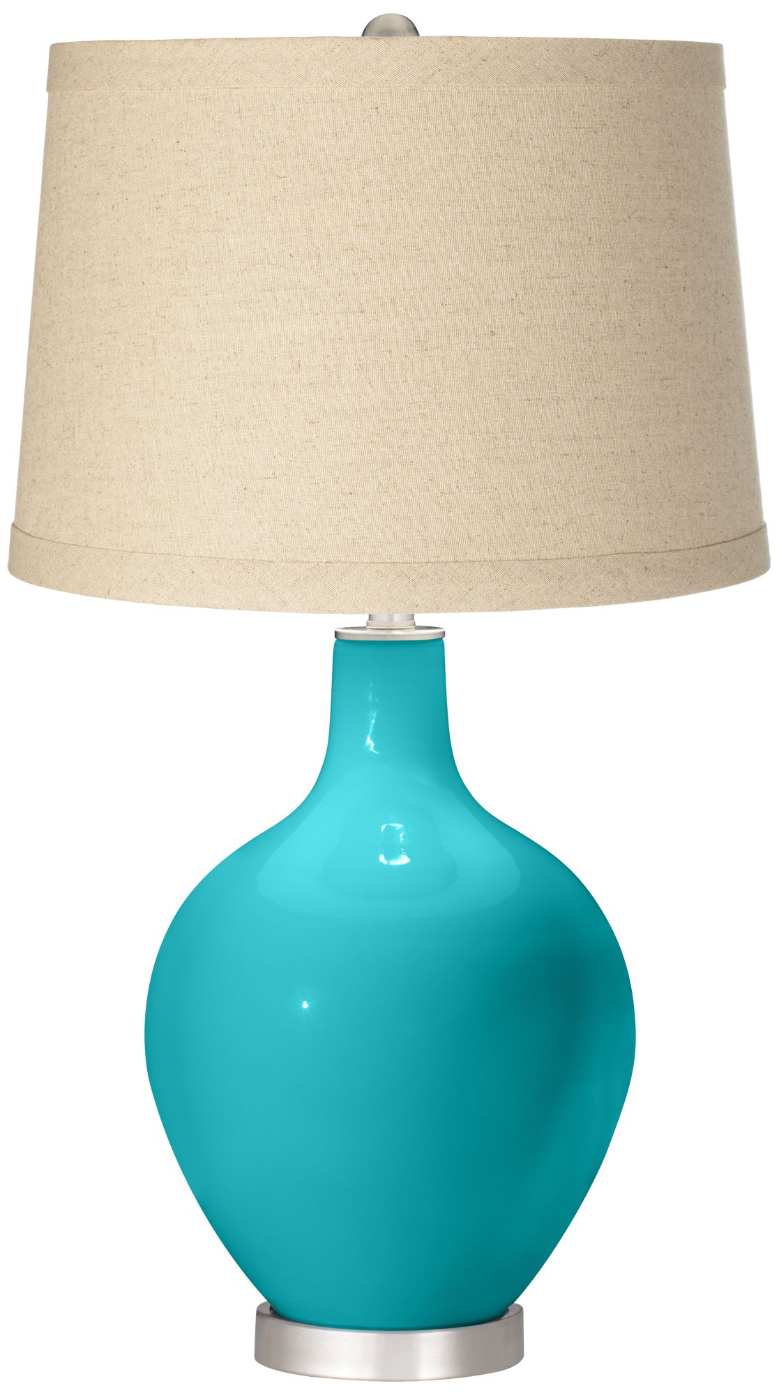 Image Color Plus Ovo 28 1/2" Oatmeal Linen Shade  Surfer Blue Table Lamp