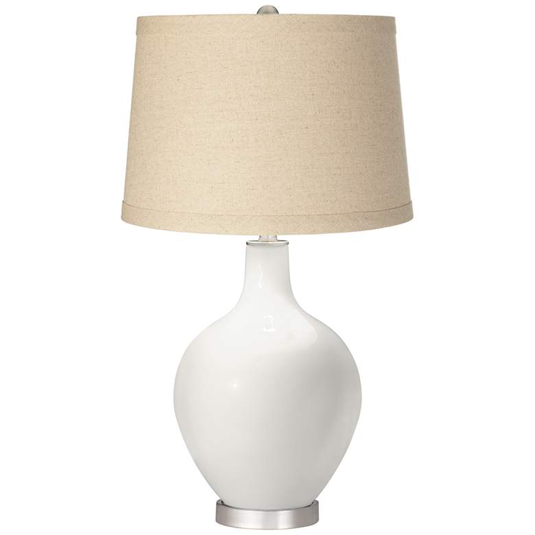 Image 1 Color Plus Ovo 28 1/2" Oatmeal Linen Shade Winter White Table Lamp