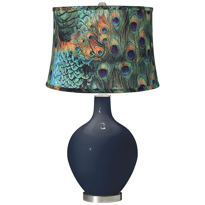 Image 1 Color Plus Ovo 28 1/2" Peacock Shade Naval Blue Table Lamp