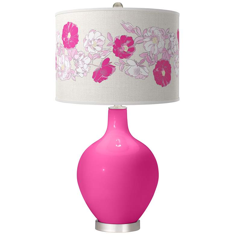 Image 1 Color Plus Ovo 28 1/2" Rose Bouquet Fuchsia Pink Table Lamp
