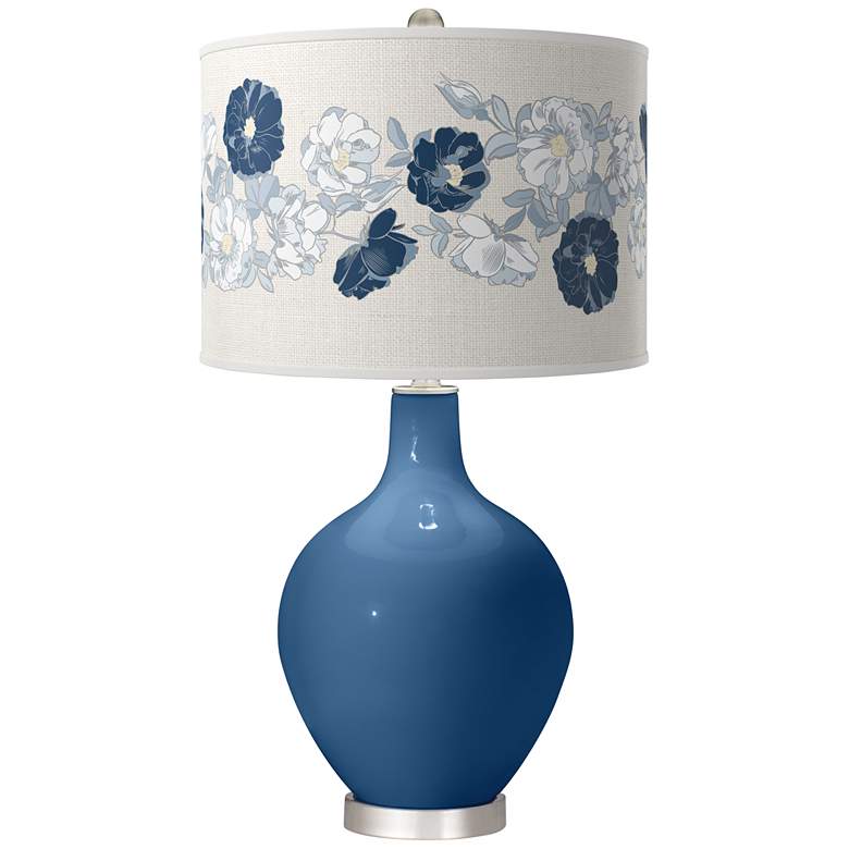 Image 1 Color Plus Ovo 28 1/2" Rose Bouquet Regatta Blue Table Lamp