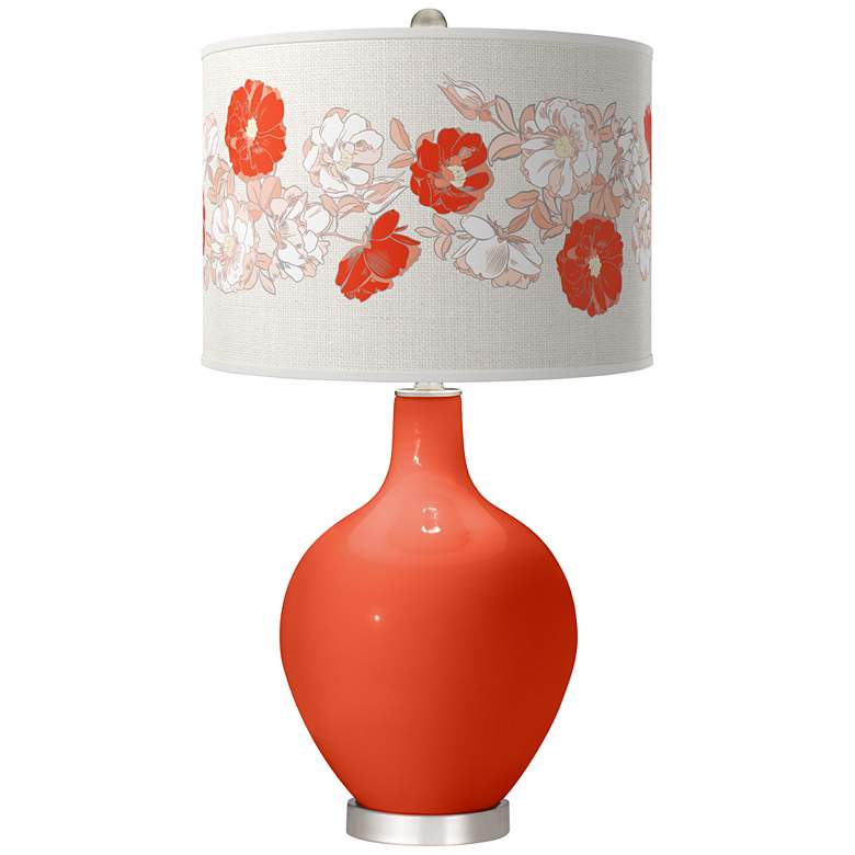 Image 1 Color Plus Ovo 28 1/2" Rose Bouquet Shade Daredevil Orange Table Lamp