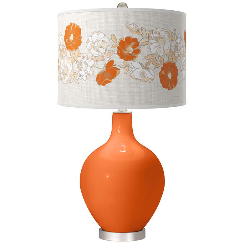 Image 1 Color Plus Ovo 28 1/2" Rose Bouquet Shade Invigorate Orange Table Lamp
