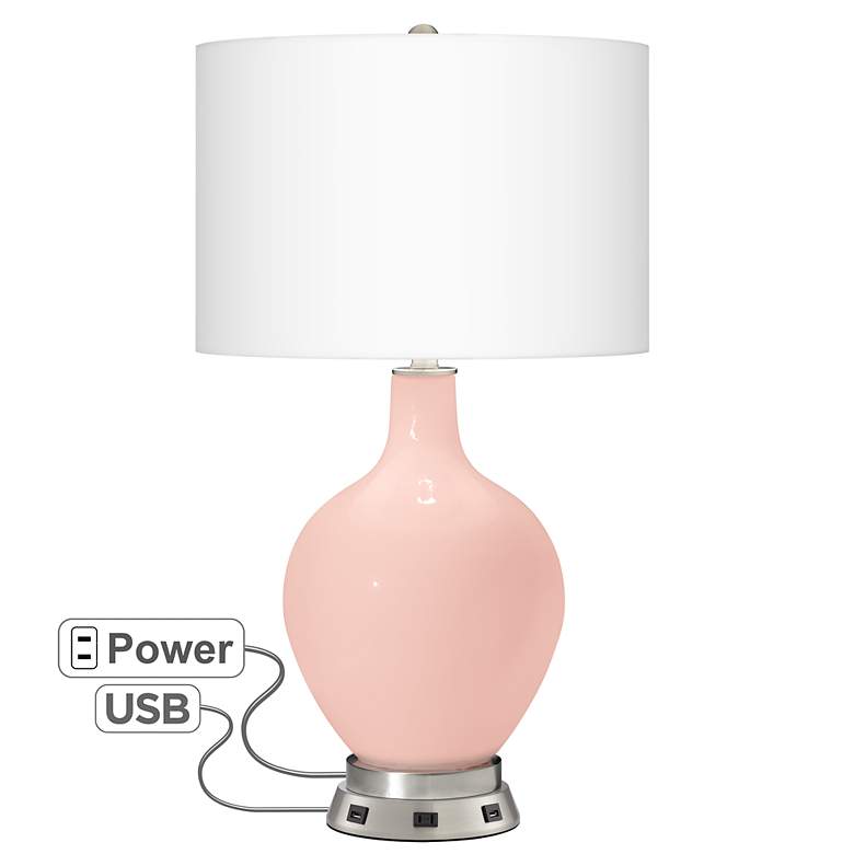 Image 1 Color Plus Ovo 28 1/2 inch Rose Pink Glass Table Lamp with USB Workstation
