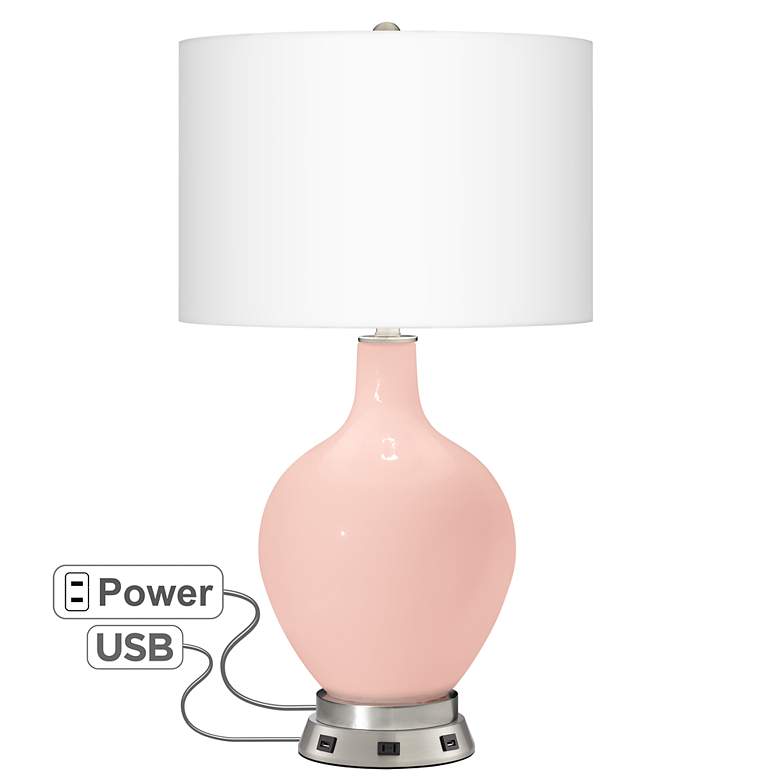 Image 1 Color Plus Ovo 28 1/2" Rose Pink Glass Table Lamp with USB Workstation