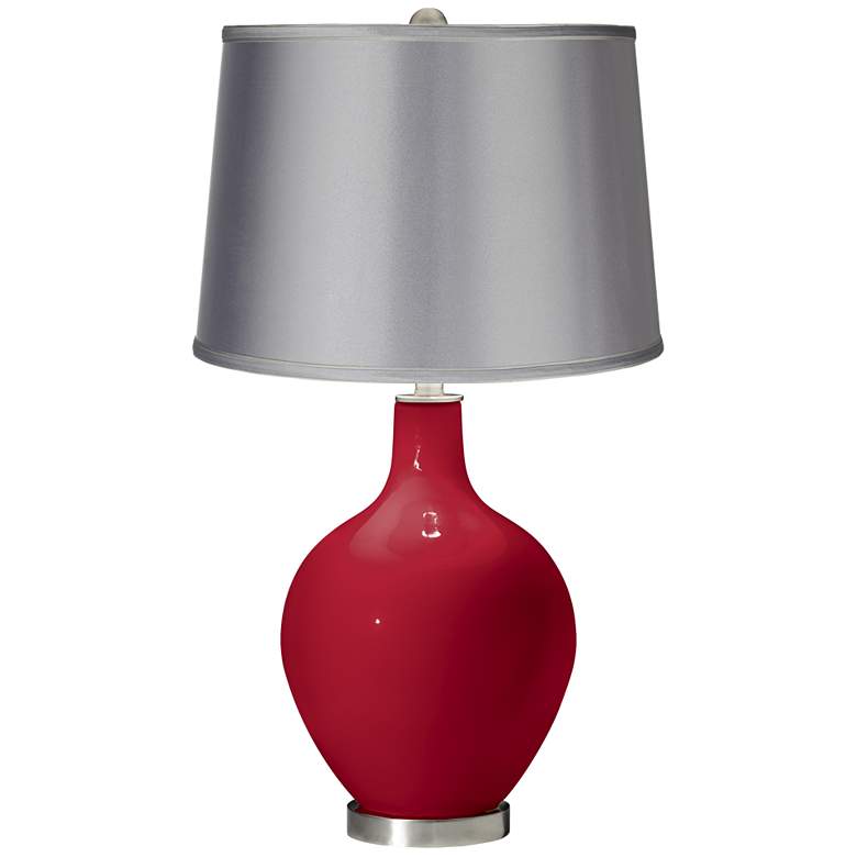 Image 1 Color Plus Ovo 28 1/2" Satin Gray Shade with Ribbon Red Table Lamp