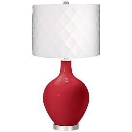 Image1 of Color Plus Ovo 28 1/2" White Diamond Shade with Ribbon Red Table Lamp