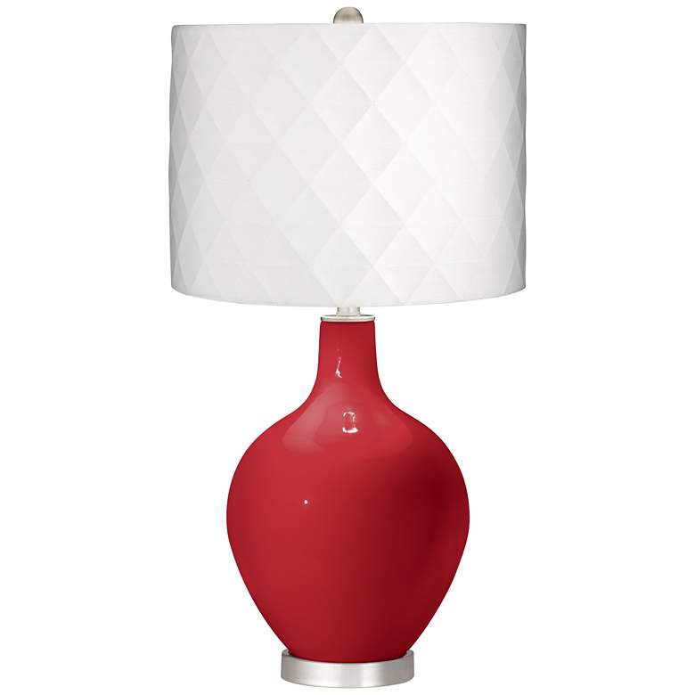 Image 1 Color Plus Ovo 28 1/2 inch White Diamond Shade with Ribbon Red Table Lamp