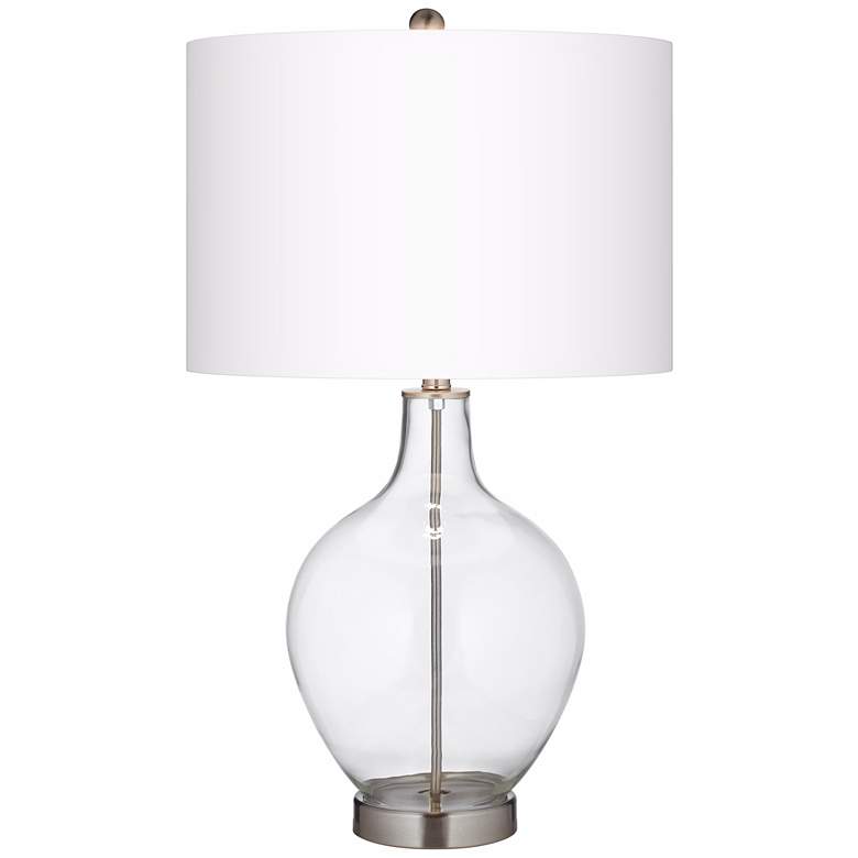 Image 1 Color Plus Ovo 28 1/2" White Linen Clear Glass Fillable Table Lamp