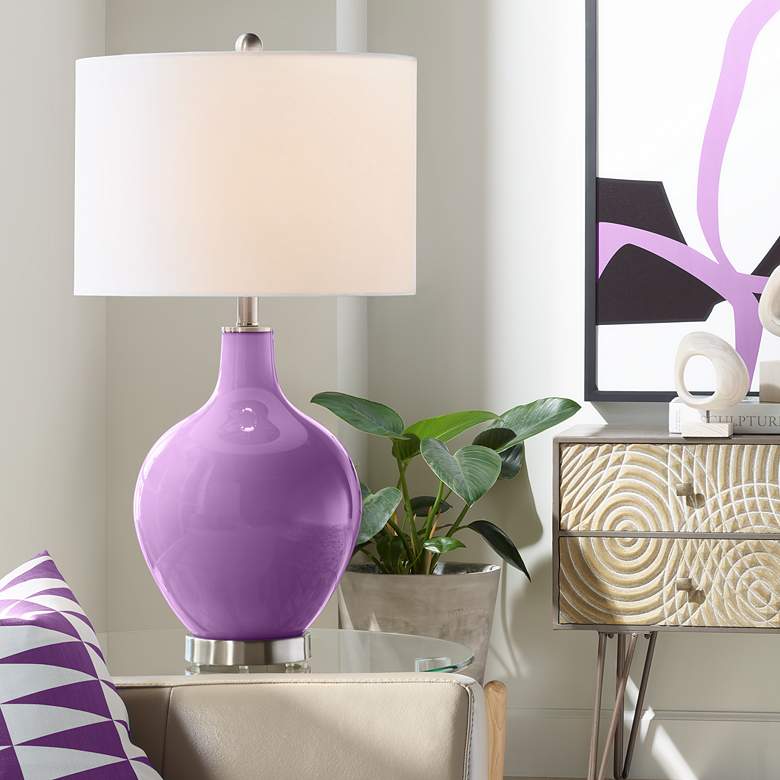 Image 1 Color Plus Ovo 28 1/2" White Shade Passionate Purple Table Lamp