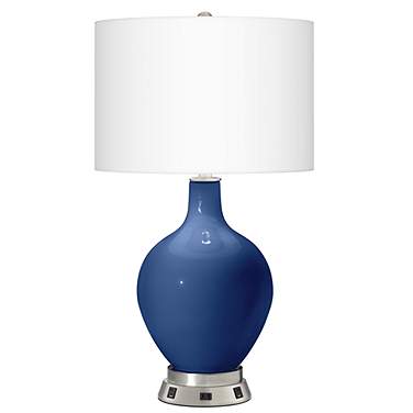 Color Plus Ovo 28 1/2" Monaco Blue Lamp with USB Workstation Base