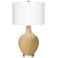 Color Plus Ovo 30 1/2" Fog Linen Shade Empire Gold Table Lamp