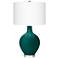 Color Plus Ovo 30 1/2" Fog Linen Shade Peacock Blue Table Lamp