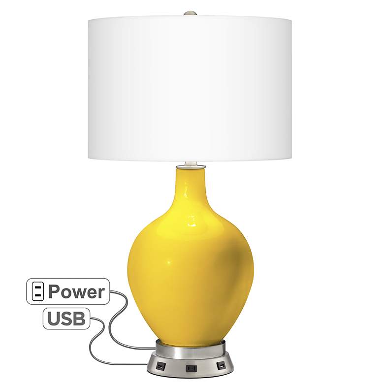 Image 1 Color Plus Ovo 30 1/4" Citrus Yellow Lamp with USB Workstation Base