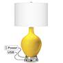Color Plus Ovo 30 1/4" Citrus Yellow Lamp with USB Workstation Base