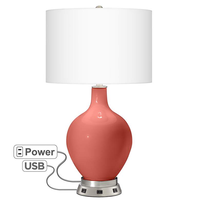 Image 1 Color Plus Ovo 30 1/4 inch Coral Reef Table Lamp with USB Workstation Base