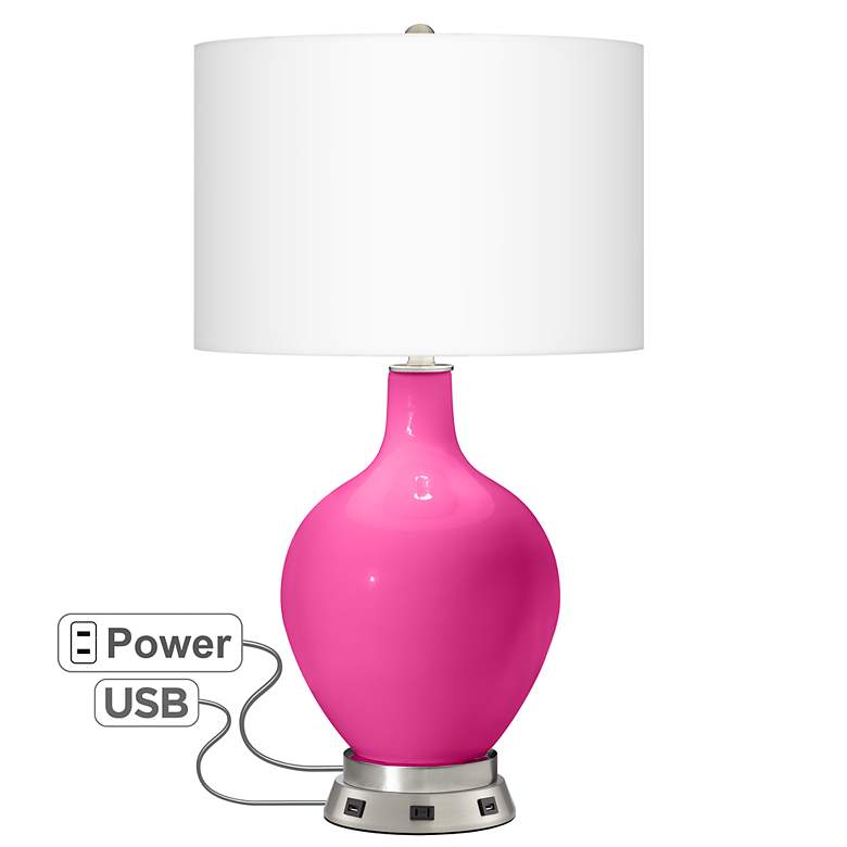 Image 1 Color Plus Ovo 30 1/4" Fuchsia Pink Lamp with USB Workstation Base