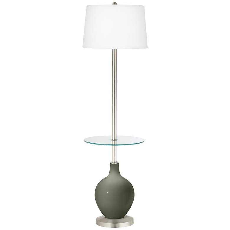 Image 1 Color Plus Ovo 59" Deep Lichen Green Glass Tray Table Floor Lamp