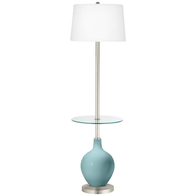 Image 1 Color Plus Ovo 59" High Raindrop Blue Tray Table Floor Lamp