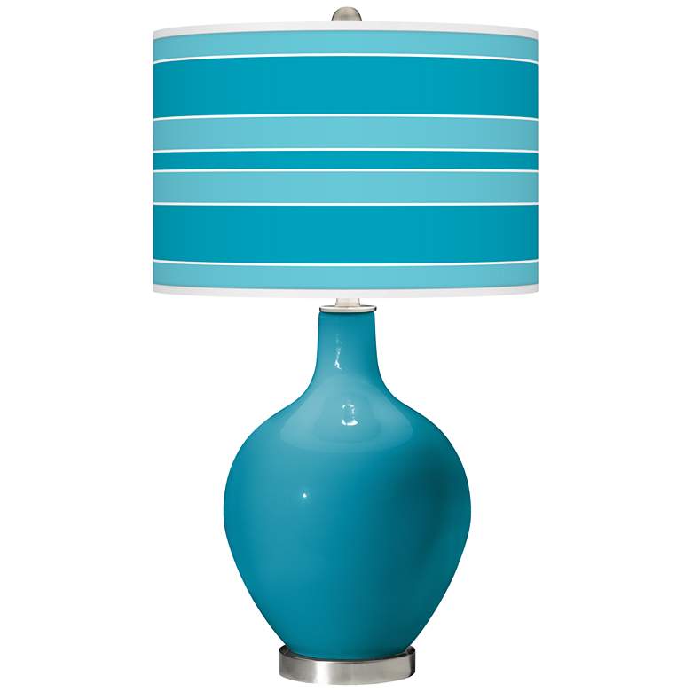 Image 1 Color Plus Ovo Bold Stripe Caribbean Sea Blue Table Lamp