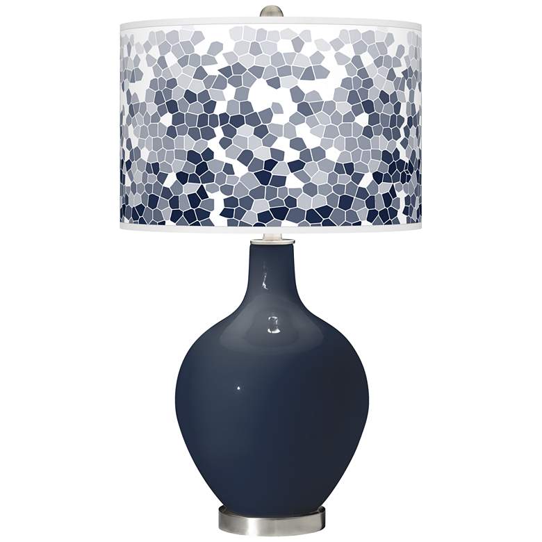 Image 1 Color Plus Ovo Modern Naval Blue Table Lamp with Mosaic Pattern Shade