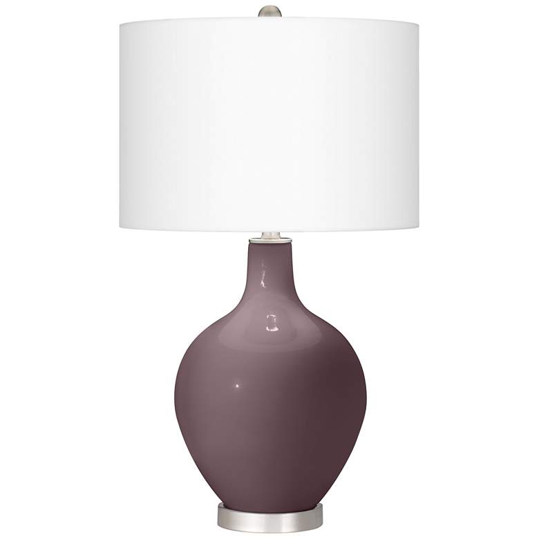 Image 2 Color Plus Ovo Table Lamp in Poetry Purple Plum with Fog Linen Shade