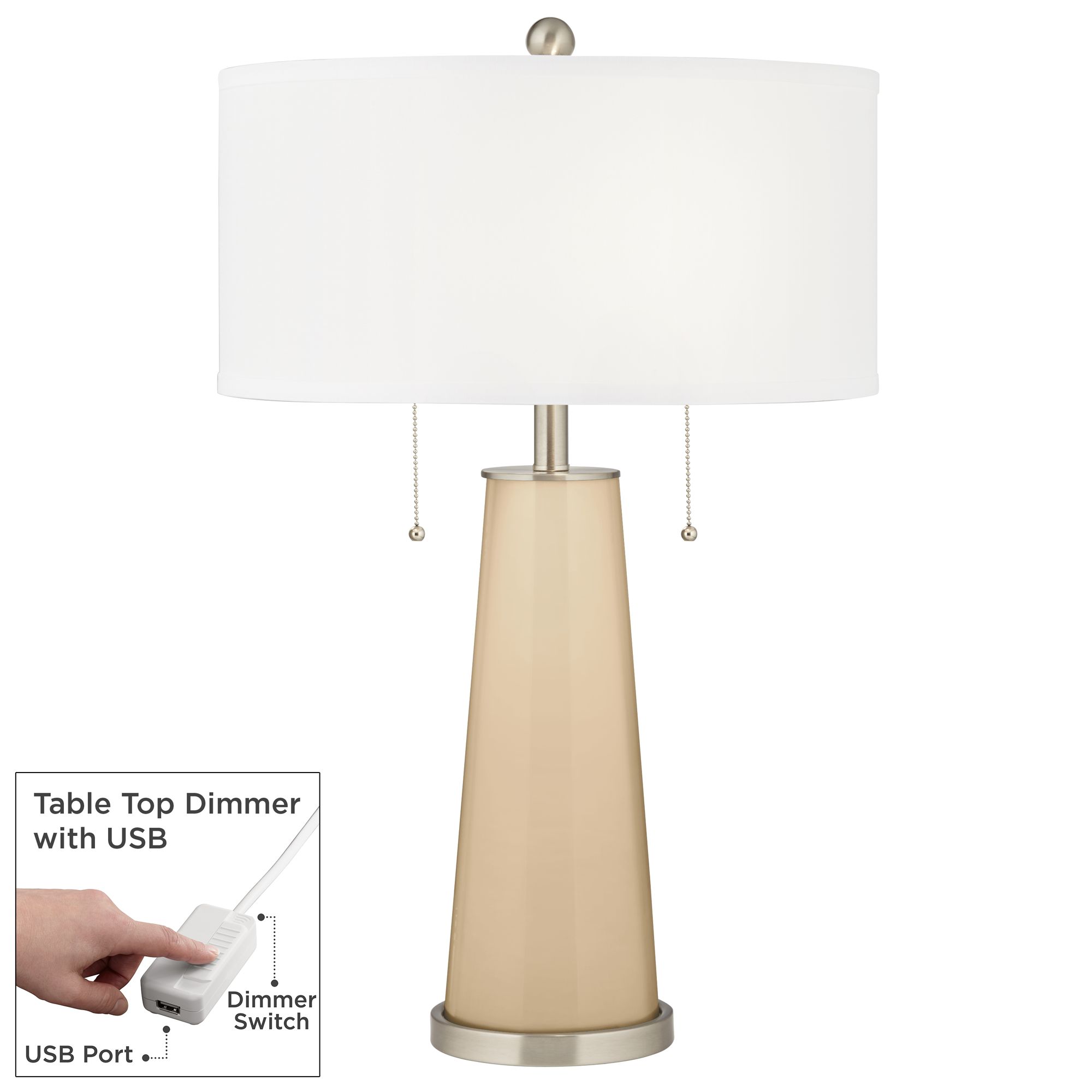 Image Color Plus Peggy 29 3/4" Colonial Tan Glass Table Lamp with USB Dimmer