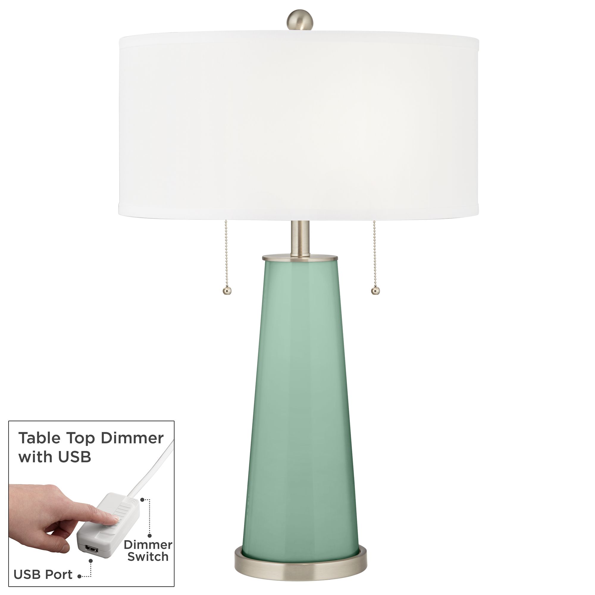 Image Color Plus Peggy 29 3/4" Grayed Jade Green Table Lamp with USB Dimmer