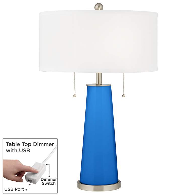 Image 1 Color Plus Peggy 29 3/4" Royal Blue Glass Table Lamp with USB Dimmer