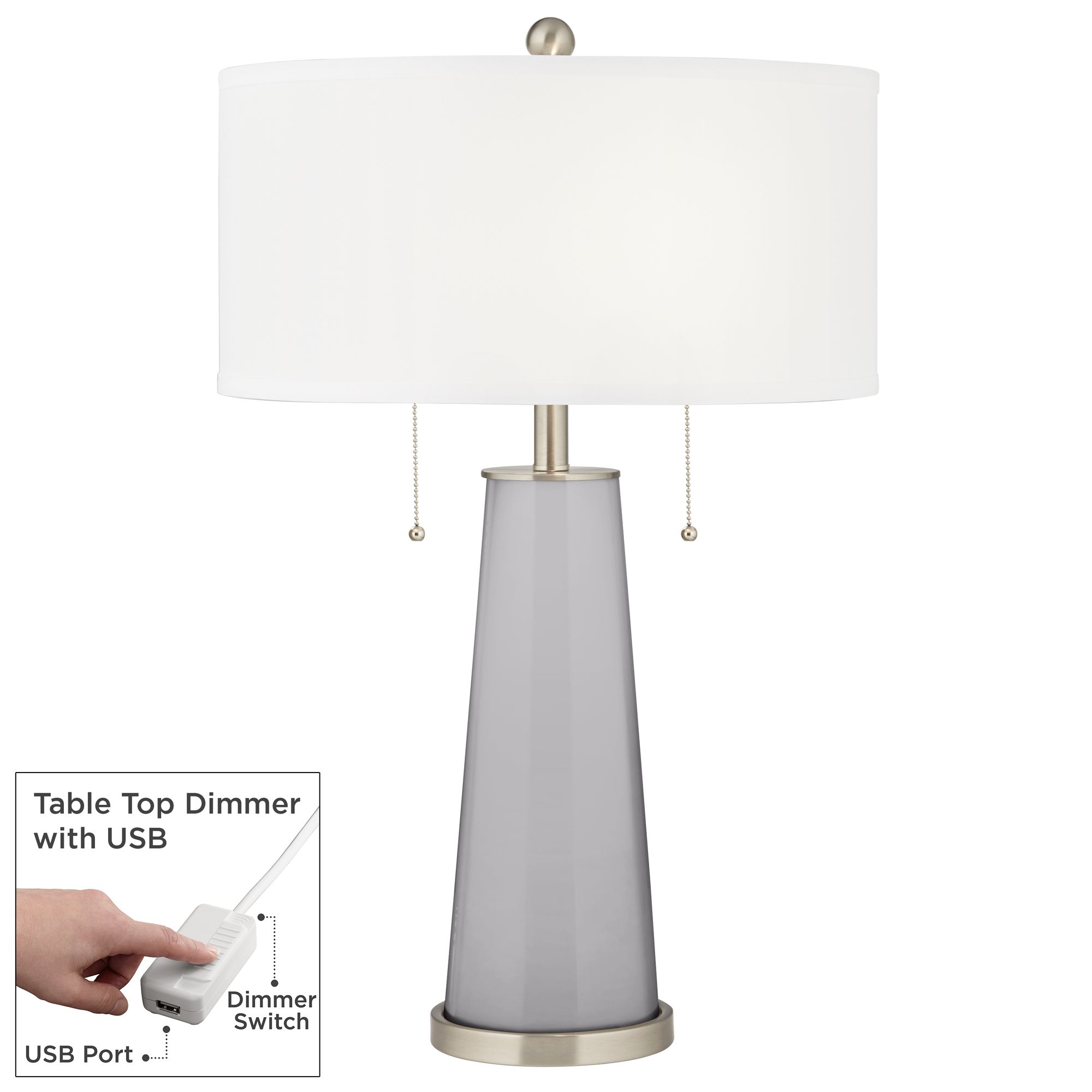 Image Color Plus Peggy 29 3/4" Swanky Gray Glass Table Lamp with USB Dimmer