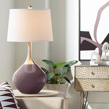 Color Plus Spencer 31" Fog Linen Shade Poetry Plum Purple Table Lamp