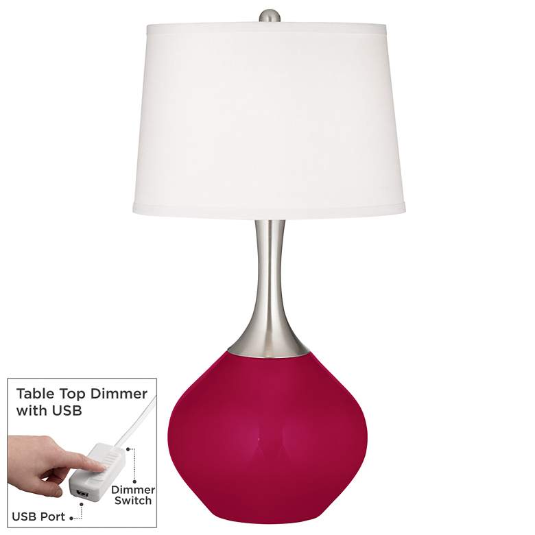 Image 1 Color Plus Spencer 31" French Burgundy Red Table Lamp with USB Dimmer