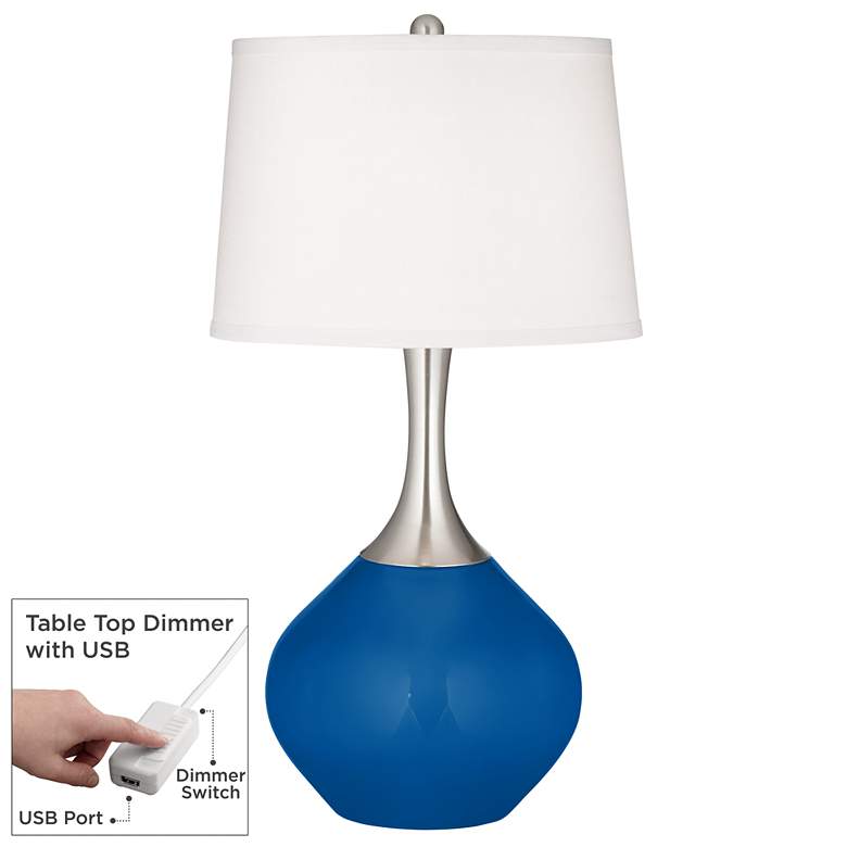 Image 1 Color Plus Spencer 31" Hyper Blue Table Lamp with USB Dimmer