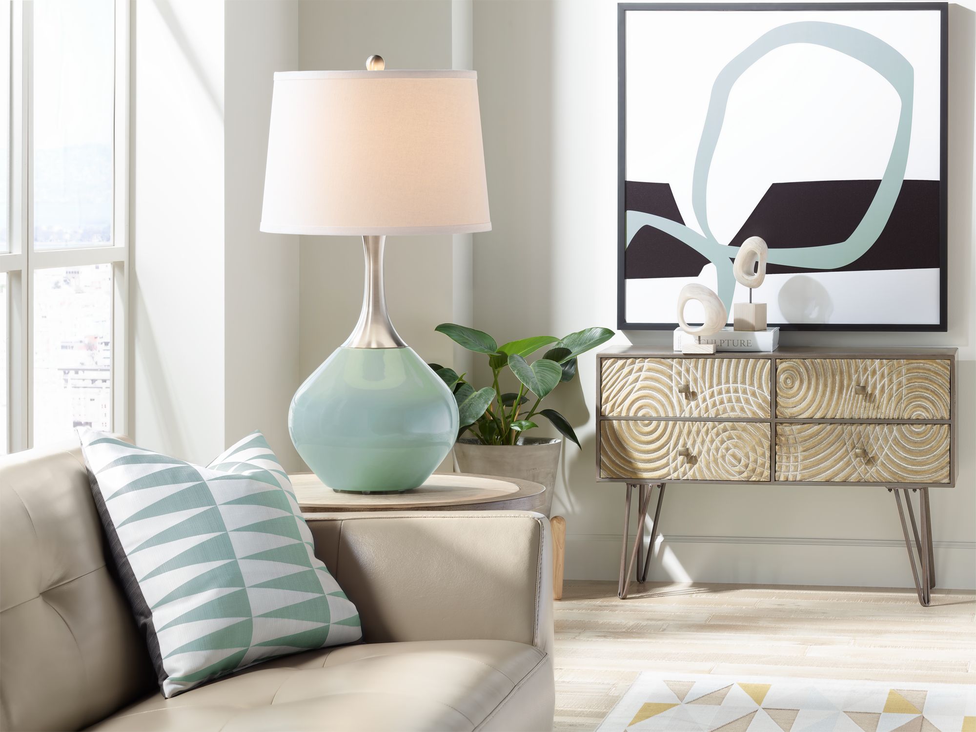 Image 3 Color Plus Spencer 31" Modern Aqua-Sphere Blue Table Lamp more views