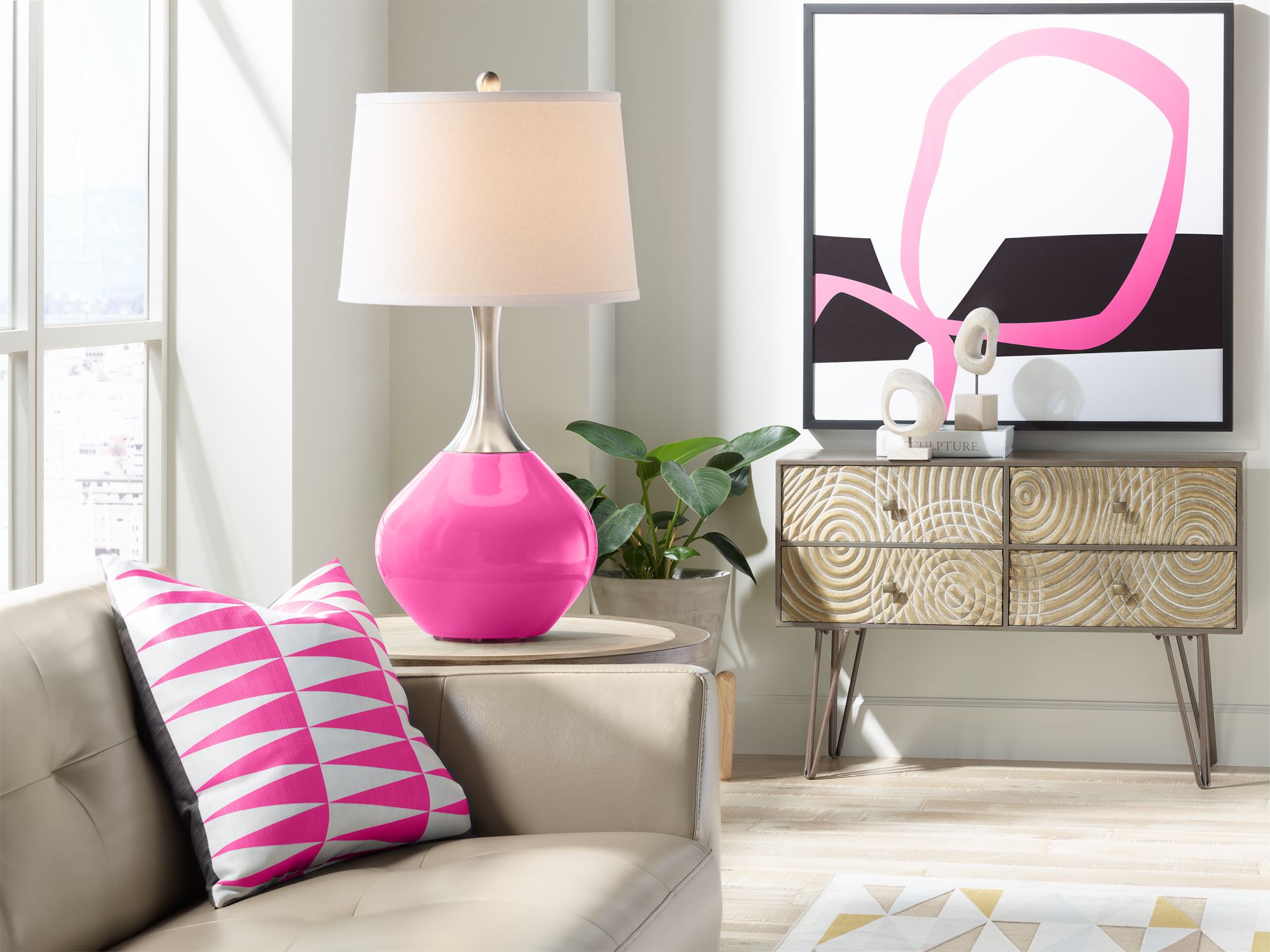 Image 3 Color Plus Spencer 31" Modern Blossom Pink Table Lamp more views