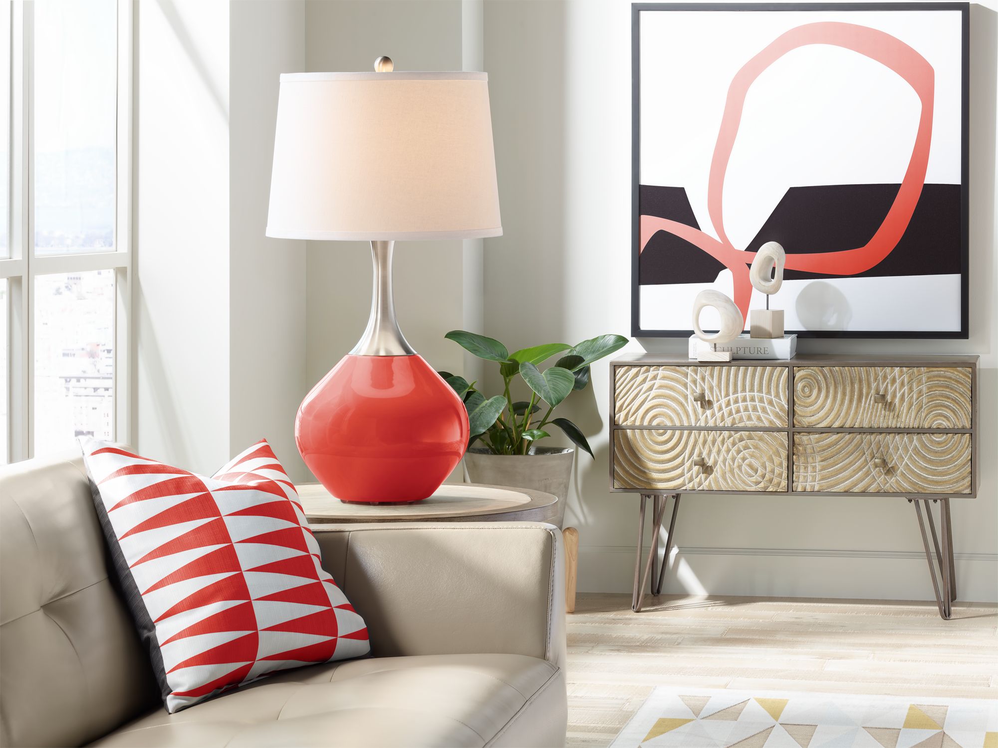 Image 3 Color Plus Spencer 31" Modern Cherry Tomato Red Table Lamp more views