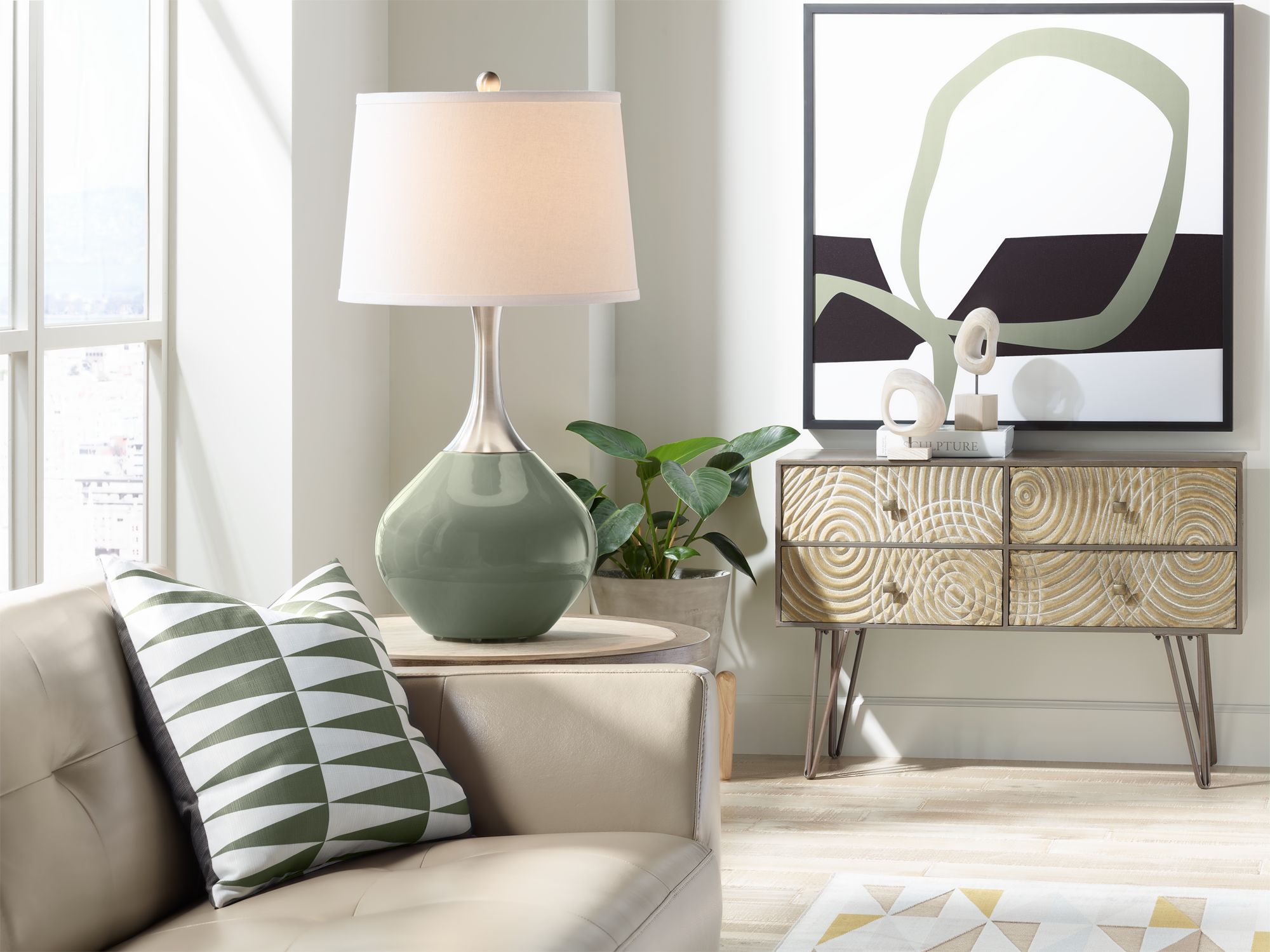 Image 3 Color Plus Spencer 31" Modern Deep Lichen Green Table Lamp more views