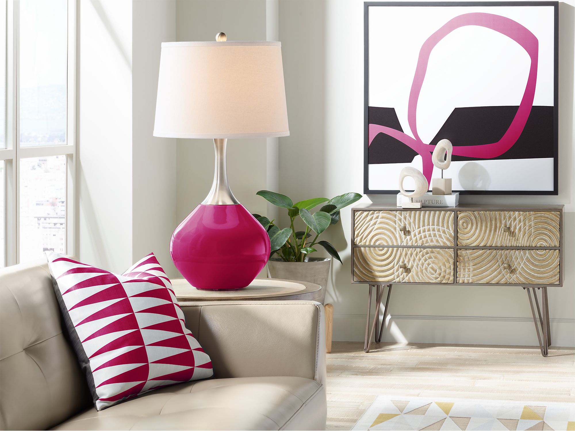 Image 3 Color Plus Spencer 31" Modern French Burgundy Red Table Lamp more views